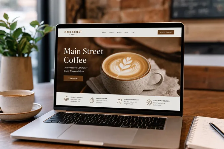 Website design concept for local coffee shop Main Street Coffee